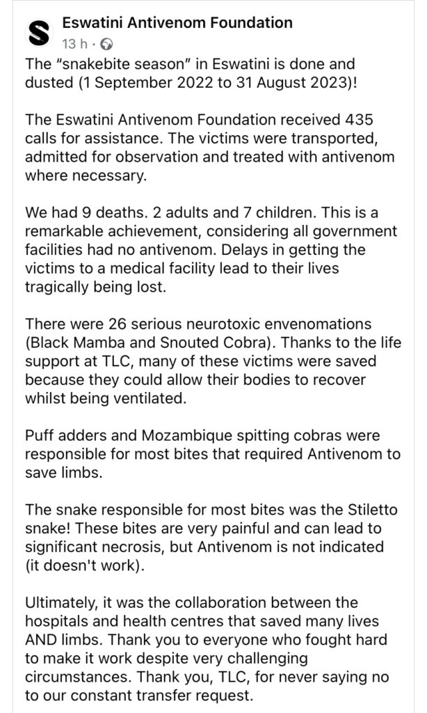 Schlangen Eswatini 2023